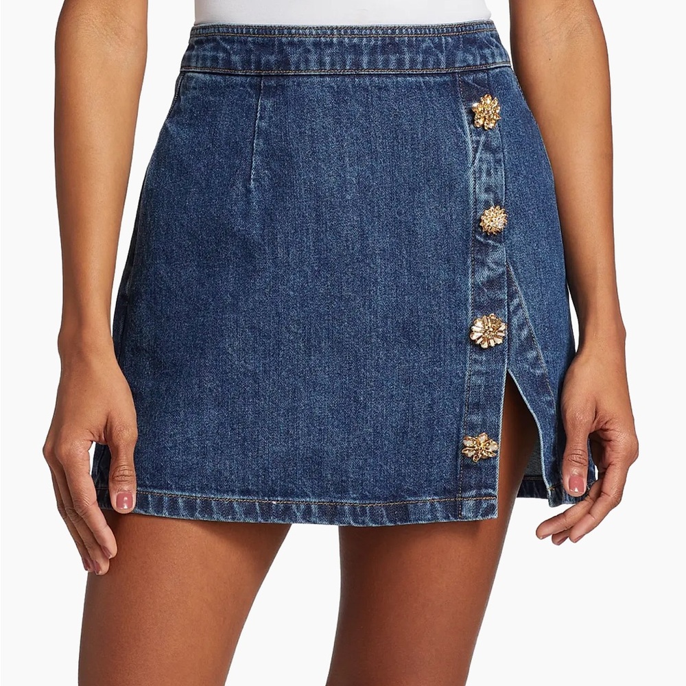 SELF-PORTRAIT Embellished Denim Mini Skirt NWT